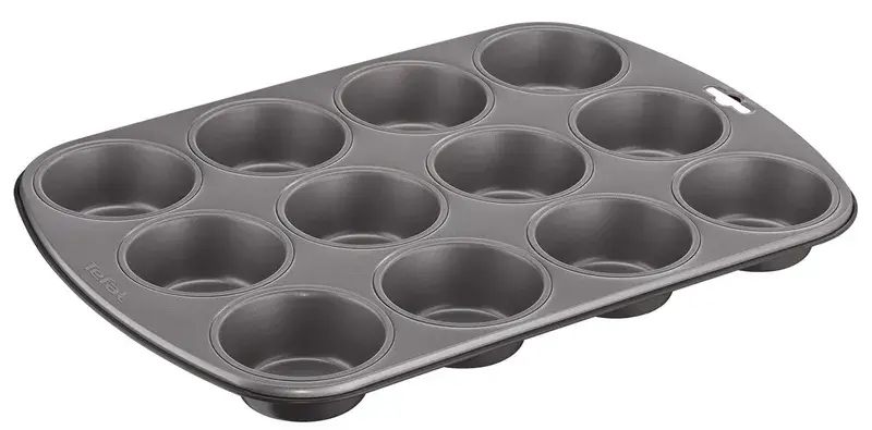 Produktfoto af Tefal Delice muffinform i sort metal med 12 huller