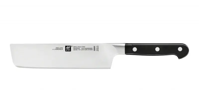Forhandlerens produktfoto af Zwilling Pro nakiri med rektangulær 17 cm stålklinge og håndtag med tre nitter