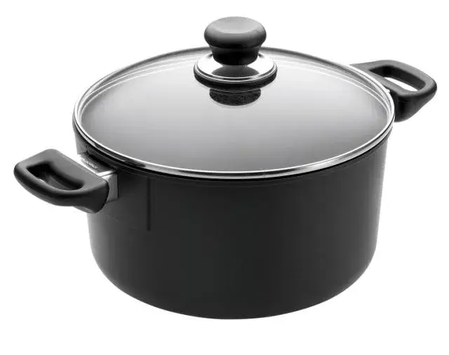 Sort Scanpan Classic gryde på 20 cm med non-stick indvendig og glaslåg