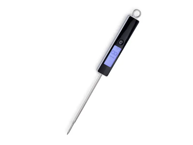 Funktion digitalt stegetermometer i sort med LCD-display og spyd i rustfrit stål