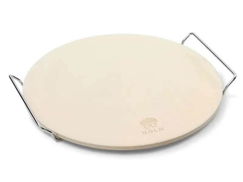 Holm pizzasten, en rund cremefarvet sten i en forkromet holder