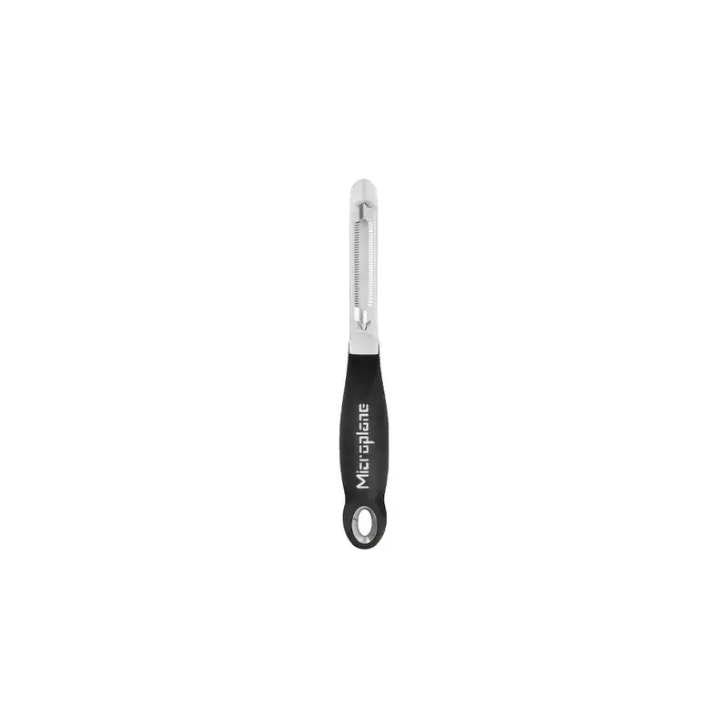 Microplane Professional skræller med lige savtakket blad og sort soft-grip håndtag